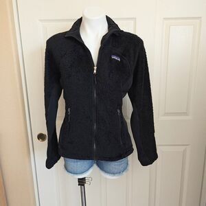 W's Patagonia R series black fleece zip jacket sz M